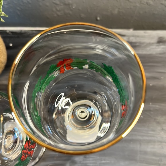 Vintage Libbey gold rimmed holly glass stemware set of 2 - Picture 6 of 7